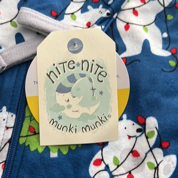 Nite Nite Baby One Piece Sleep Pajama Bodysuit Christmas Bear Design Blue NWT - Picture 2 of 2